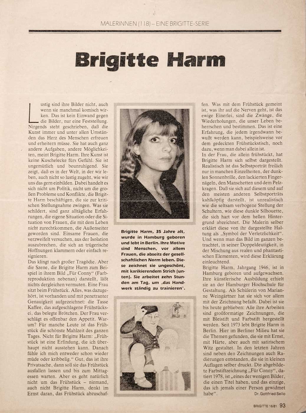 Harm, Brigitte - Zeitungsartikel 1981