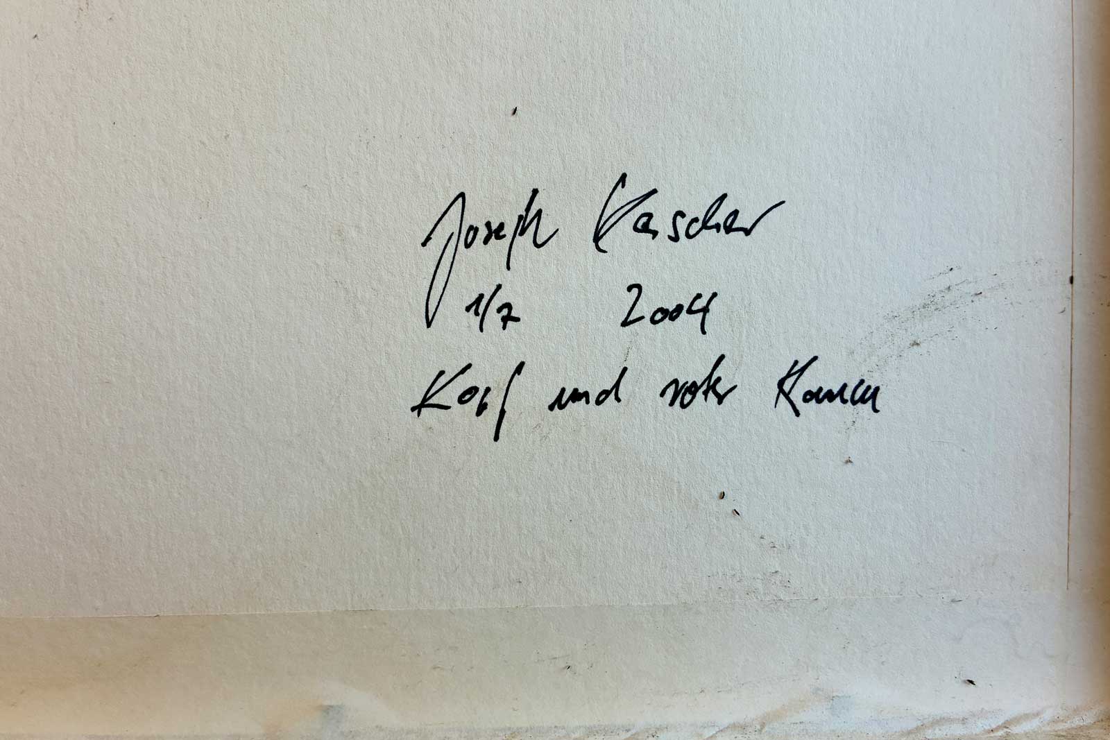 Kerscher,Joseph - Engramme, Kopf und roter Raum, Widmung - RCK-Kunststiftung